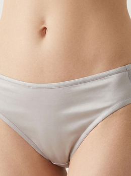 Stretch Silk Satin Briefs with Mesh Panels in Silver Gray