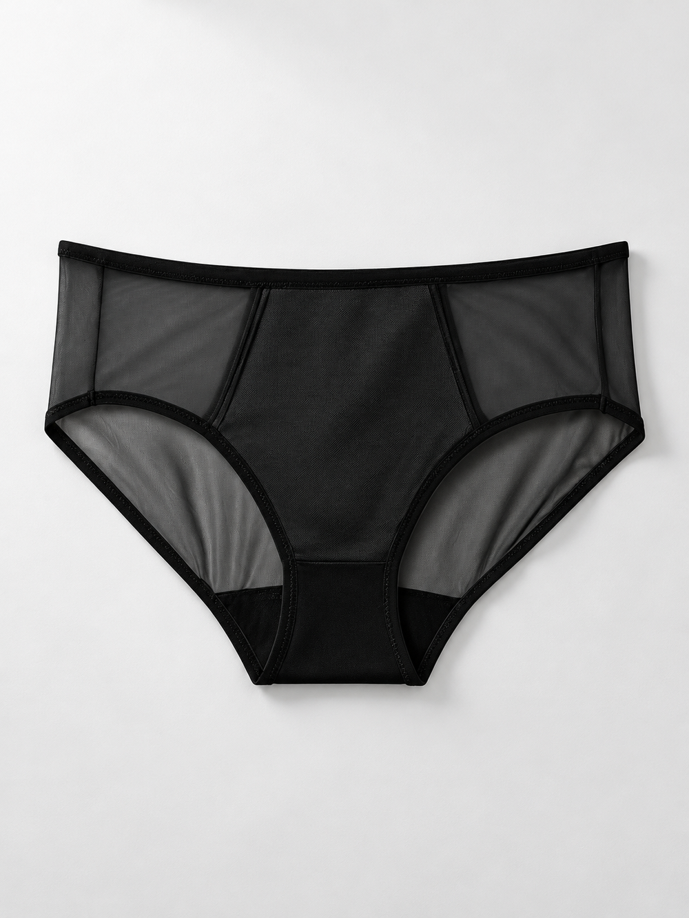 Stretch Silk Satin Panel Briefs in Black