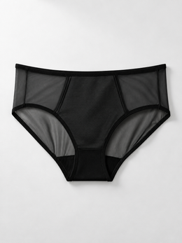 Stretch Silk Satin Panel Briefs in Black