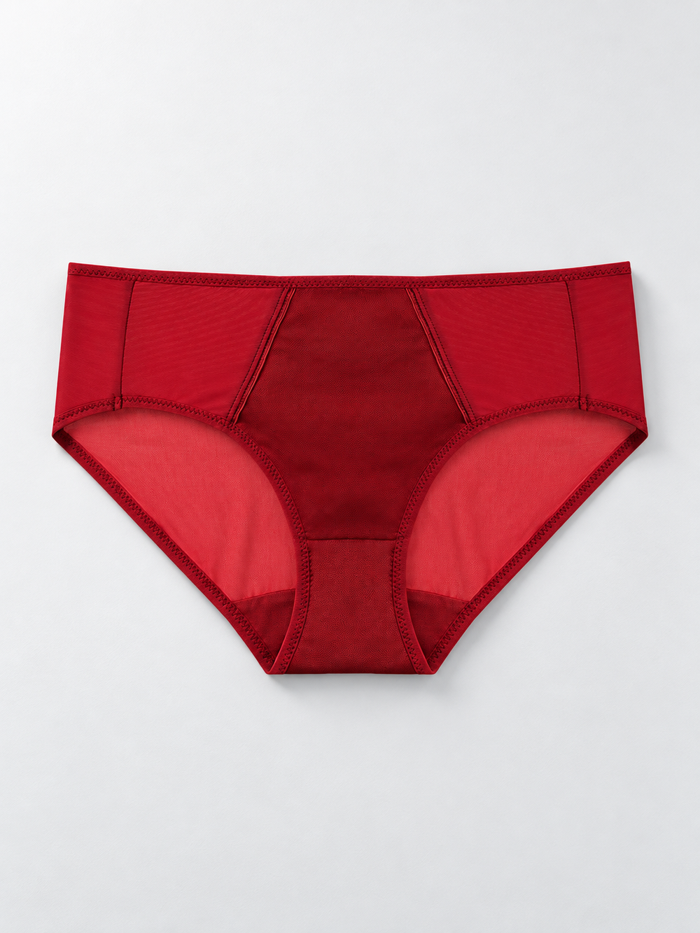 Stretch Silk Satin Panel Briefs in Red
