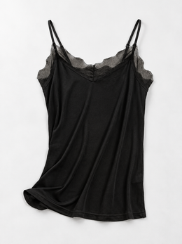 V Neck Silk Acetate Lace Camisole in Black