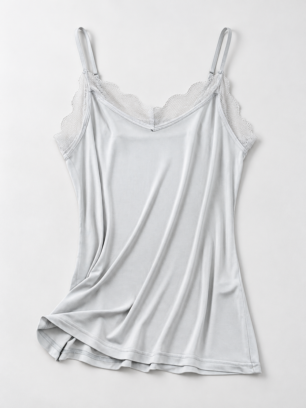 V Neck Silk Acetate Lace Camisole in Gray