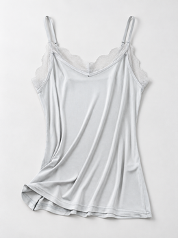 V Neck Silk Acetate Lace Camisole in Gray
