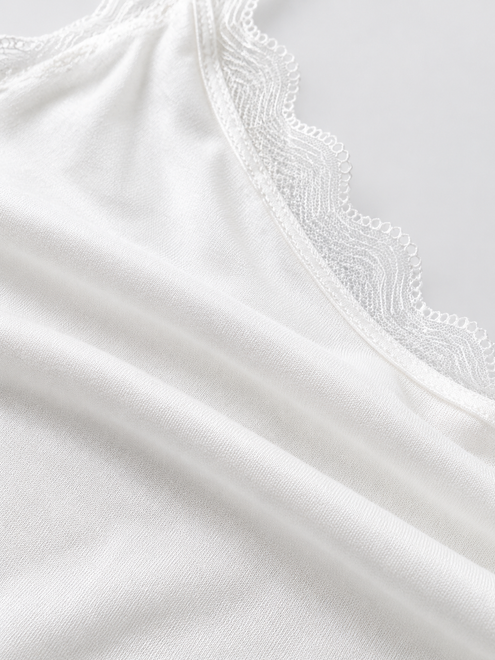 V Neck Silk Acetate Lace Camisole in White