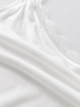 V Neck Silk Acetate Lace Camisole in White