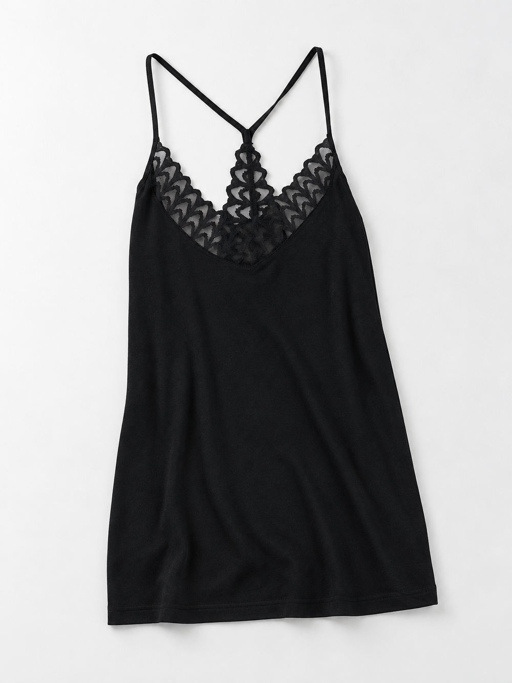 V Neck Silk Blend Lace Camisole in Black