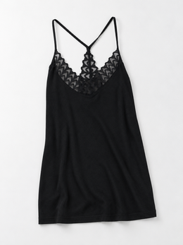 V Neck Silk Blend Lace Camisole in Black