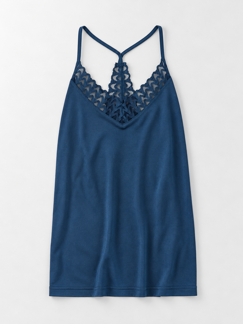 V Neck Silk Blend Lace Camisole in Navy