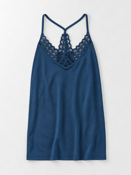 V Neck Silk Blend Lace Camisole in Navy