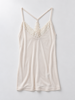 V Neck Silk Blend Lace Camisole in Nude