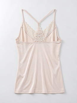 V Neck Silk Blend Lace Camisole in Nude