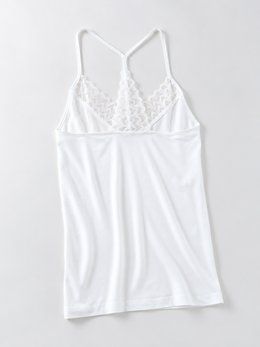 V Neck Silk Blend Lace Camisole in White