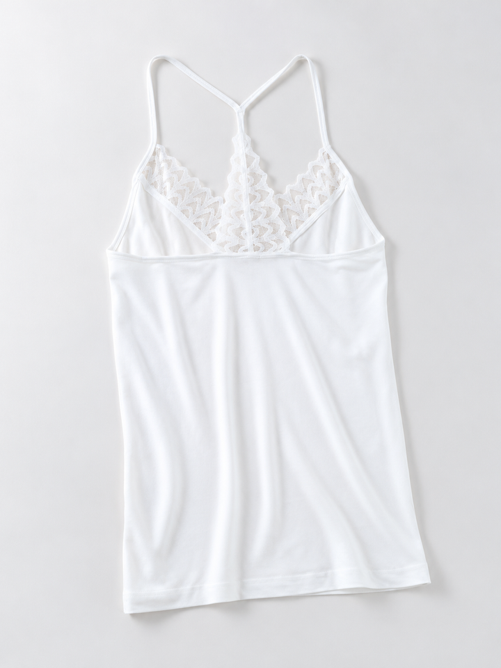 V Neck Silk Blend Lace Camisole in White