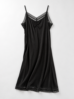 V Neck Silk Knit Lace Slip in Black