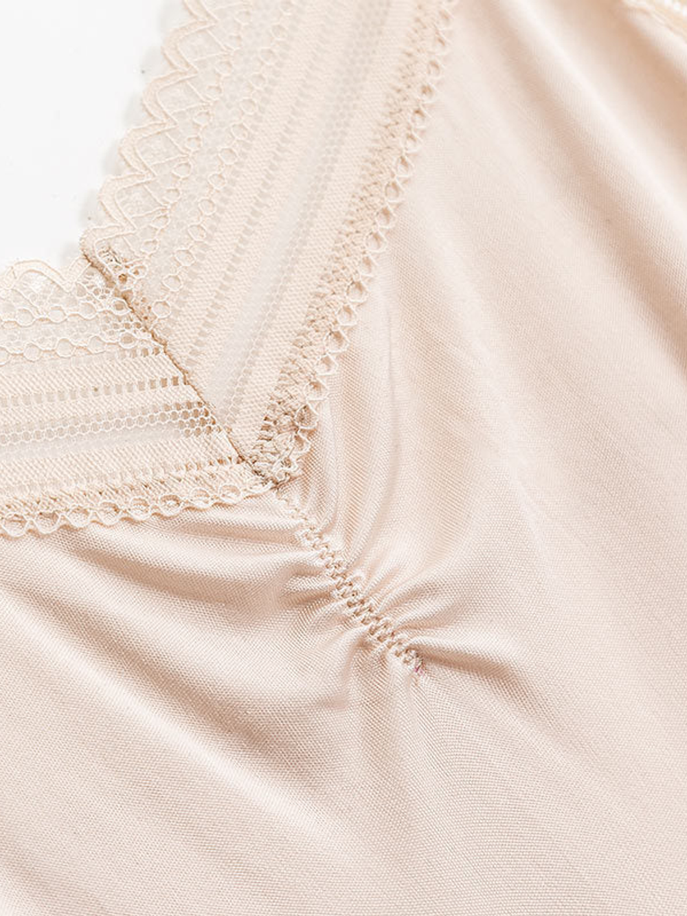 V Neck Silk Knit Lace Slip in Nude