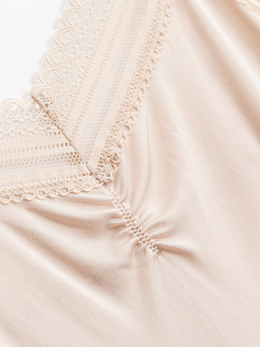 V Neck Silk Knit Lace Slip in Nude