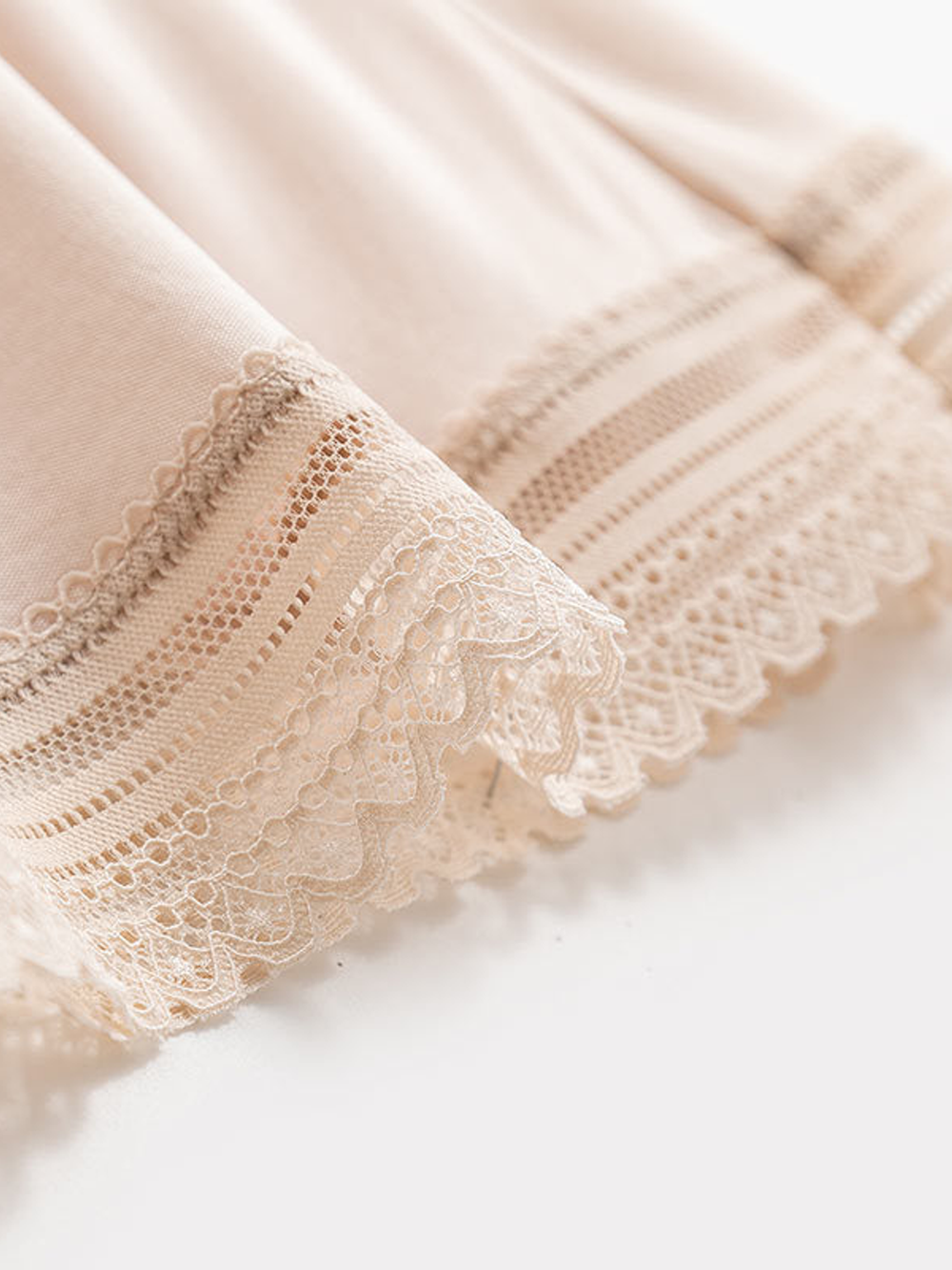 V Neck Silk Knit Lace Slip in Nude