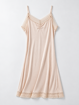 V Neck Silk Knit Lace Slip in Nude