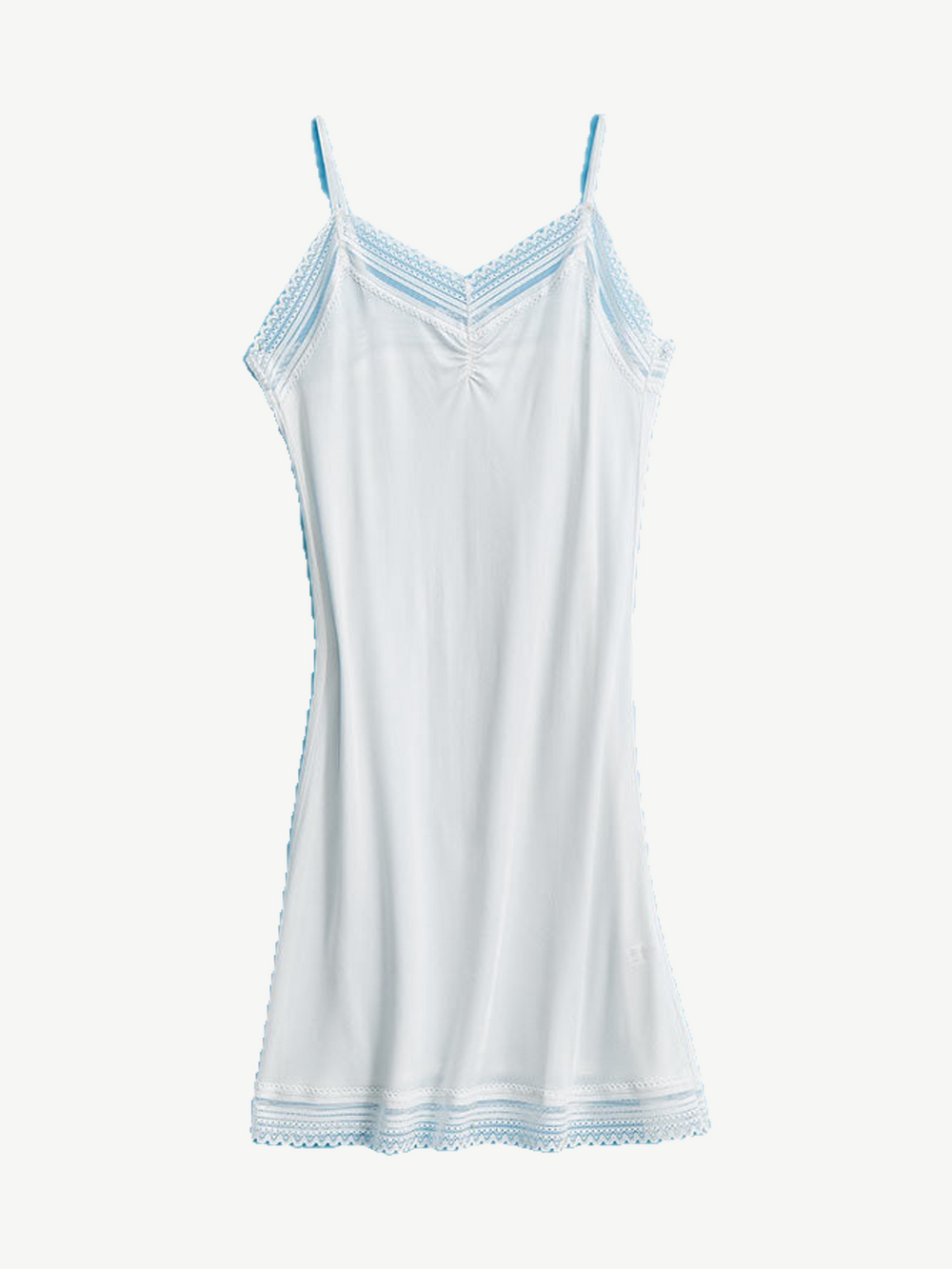 V Neck Silk Knit Lace Slip in White