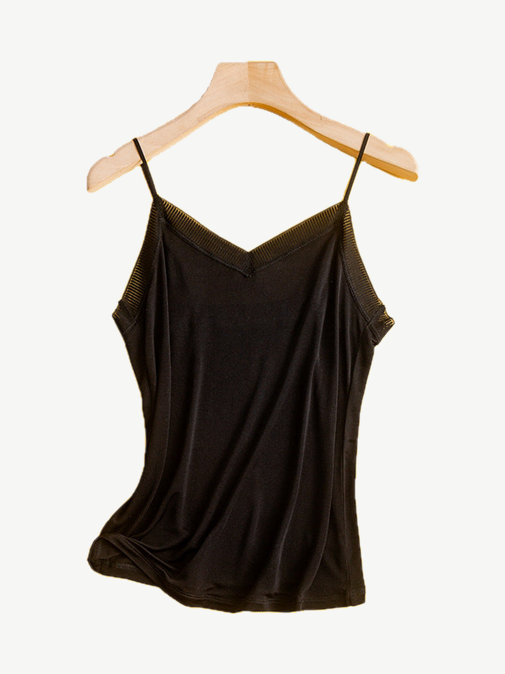 V Neck Silk Viscose Lace Camisole in Black