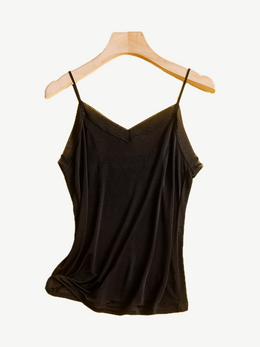 V Neck Silk Viscose Lace Camisole in Black