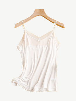 V Neck Silk Viscose Lace Camisole in White