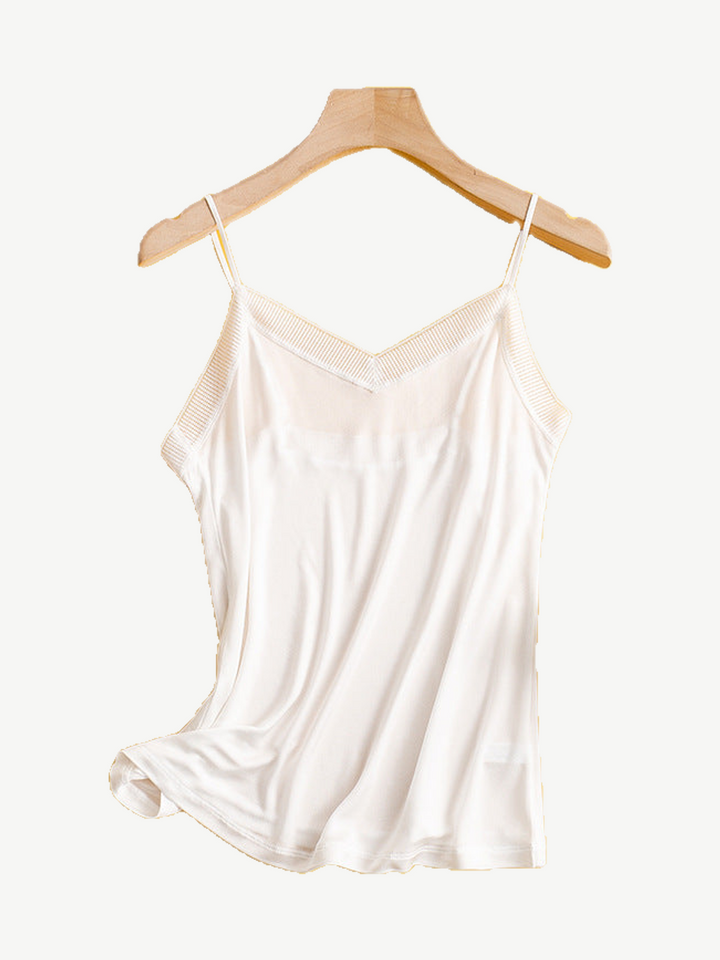 V Neck Silk Viscose Lace Camisole in White