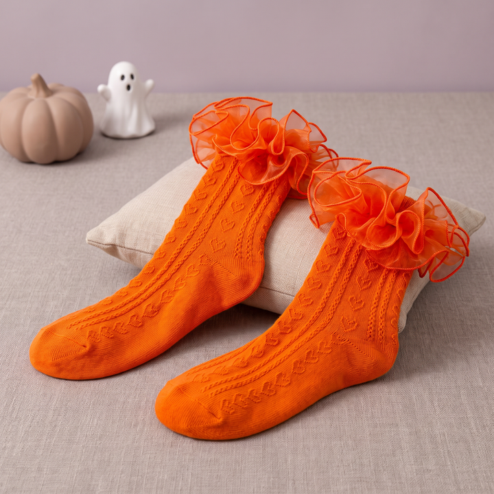 Women's Heart Ruffle Socks with Organza Trim - Orange, 1 pair, Halloween variant product photo
