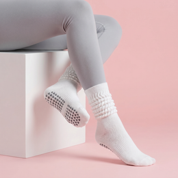 6 Pairs Grip Pilates Socks for Women Non Slip Grippy Slouch Scrunch Yoga Barre Socks with Grips Workout Hospital lifestyle product image 1
