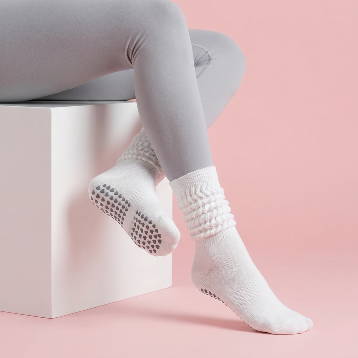 6 Pairs Grip Pilates Socks for Women Non Slip Grippy Slouch Scrunch Yoga Barre Socks with Grips Workout Hospital lifestyle product image 1