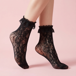Womens Lace Ruffle Socks Cute Frilly Fancy Dress Socks Sexy Mesh Lace Trim Lolita Lacy Ruffled Boot Sock for Woman lifestyle product image 2
