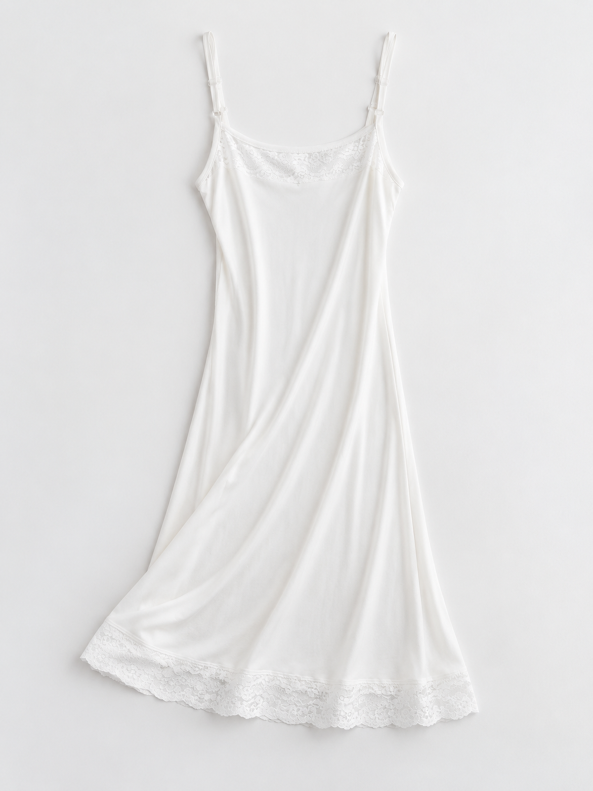 Adjustable Strap Silk Knit Lace Slip in White