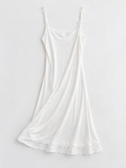 Adjustable Strap Silk Knit Lace Slip in White