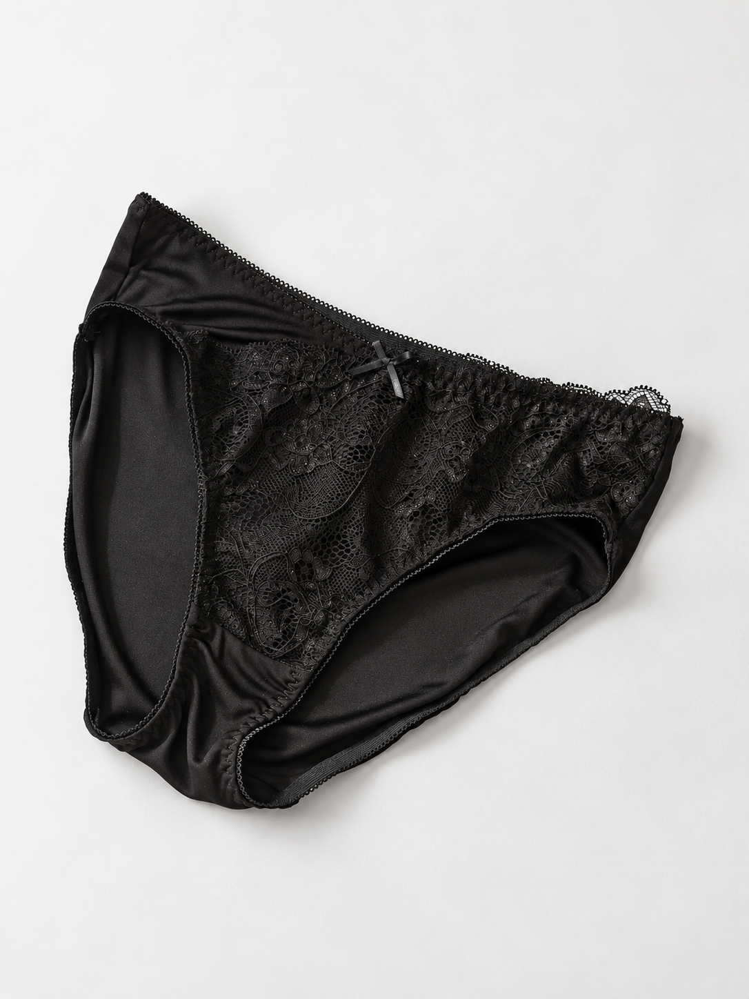 Bow Detail Silk Lace Briefs in Black