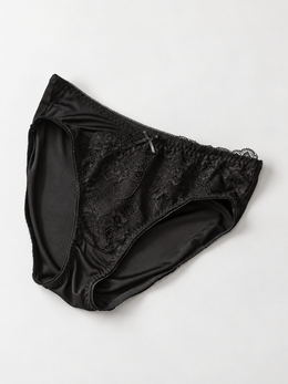 Bow Detail Silk Lace Briefs in Black