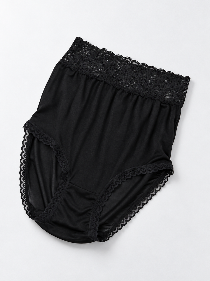Extra High Rise Silk Lace Briefs in Black