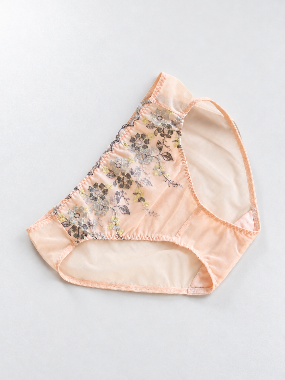 Floral Embroidered Mesh Briefs with Silk Gusset in Blush Nude