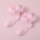 Girls Fancy 4-Layer Ruffle Pageant Socks