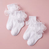 Girls Ruffle Fold-Cuff Dress Socks