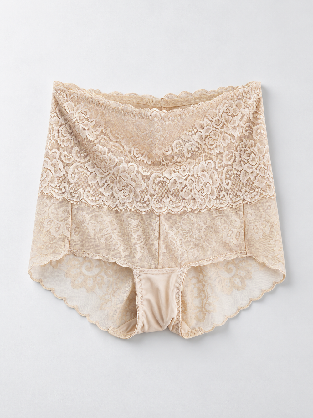 High Rise Silk and Lace Briefs in Nude