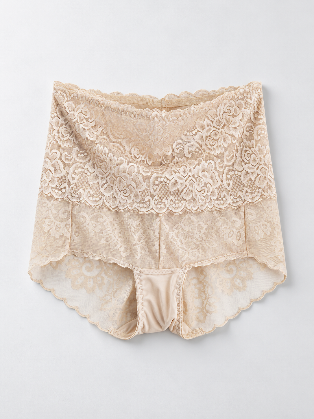 High Rise Silk and Lace Briefs in Nude