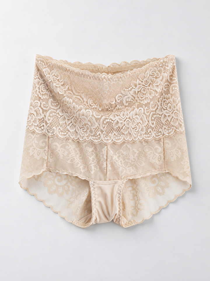 High Rise Silk and Lace Briefs in Nude