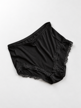 High Rise Silk Briefs with Scalloped Lace in Black