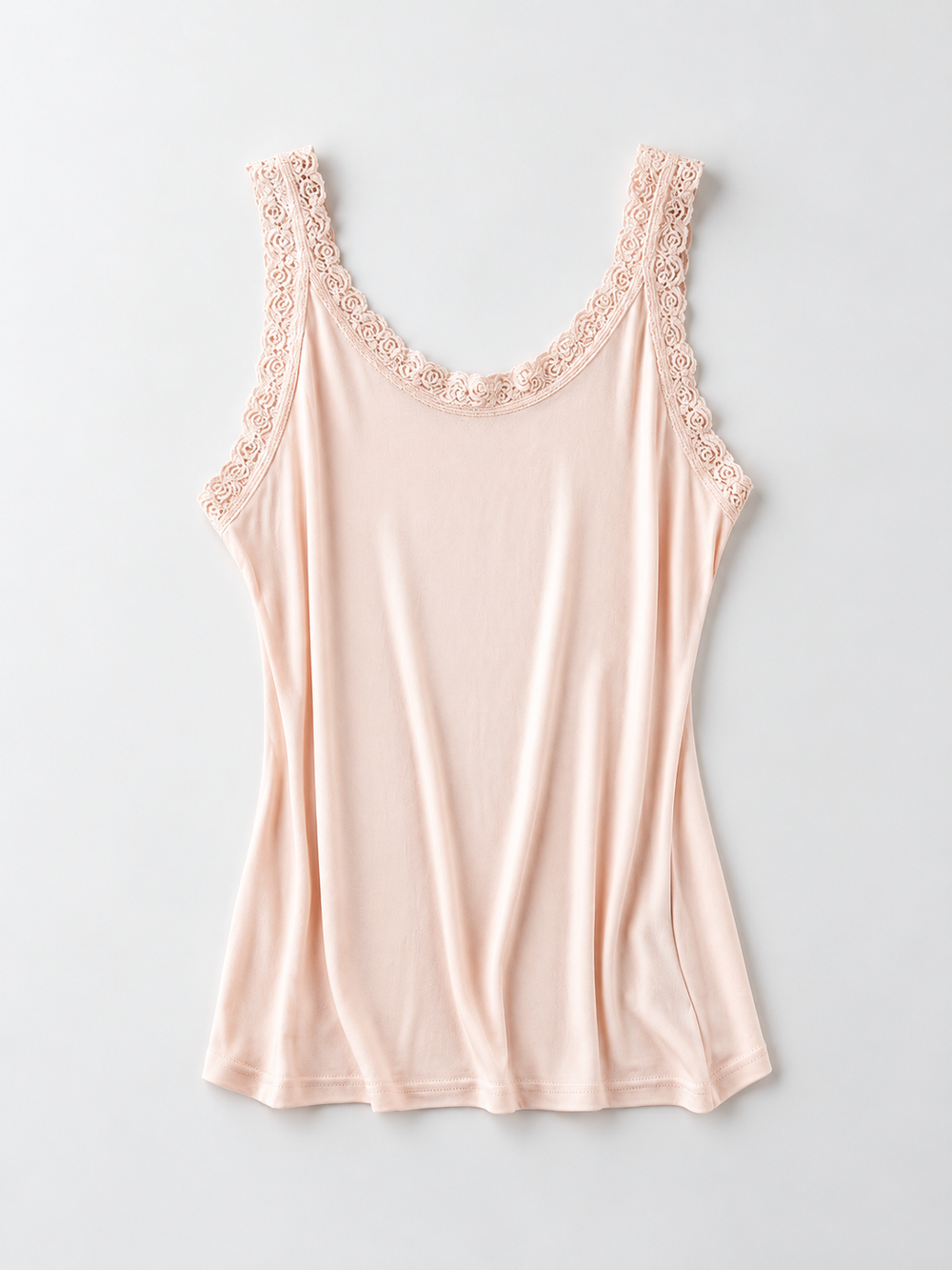 Lace Shoulder V Neck Silk Knit Tank in Blush Nude