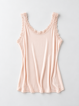Lace Shoulder V Neck Silk Knit Tank in Blush Nude
