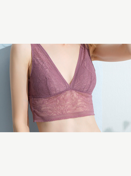 Longline Lace Bralette with Silk Lining in Magenta