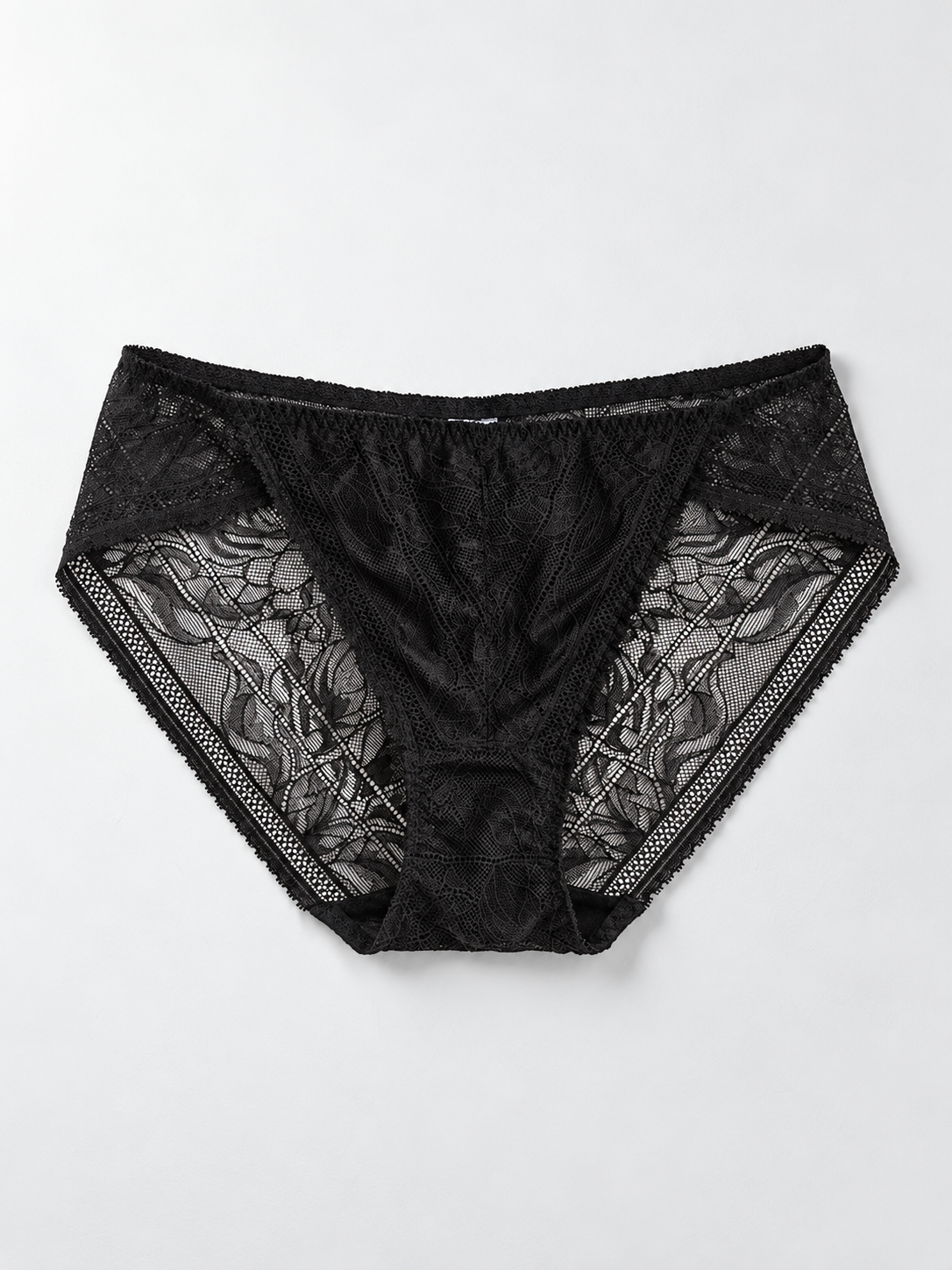 Low Rise Lace Panel Silk Briefs in Black