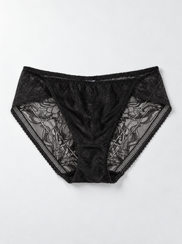 Low Rise Lace Panel Silk Briefs in Black