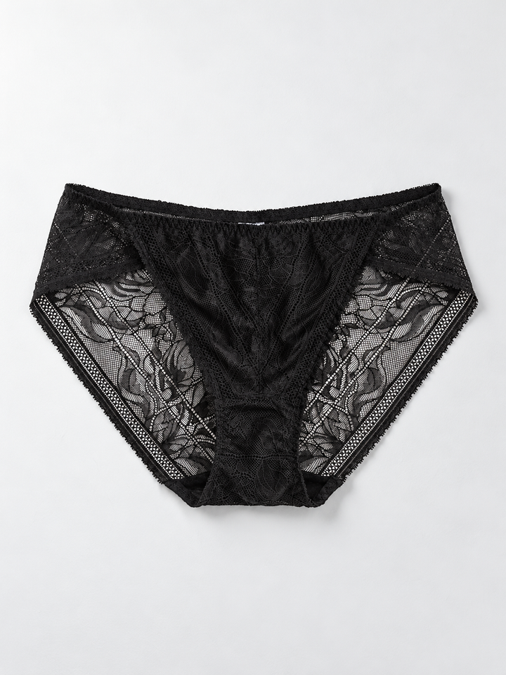 Low Rise Lace Panel Silk Briefs in Black