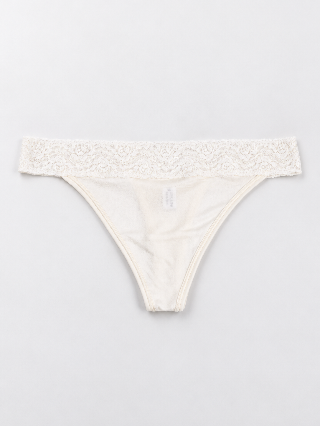 Low Rise Lace Trim Silk Thong in White